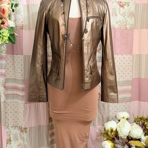 Arden B Metallic Bronze Leather Jacket